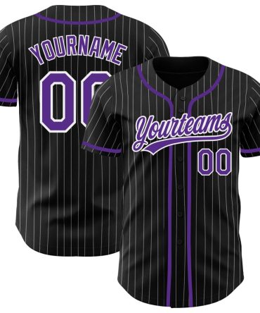 Custom Black White Pinstripe Purple Baseball Jersey, Gift For Baseball Fans