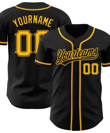 Custom Black Gold Baseball Jersey, Gift For Baseball Fans