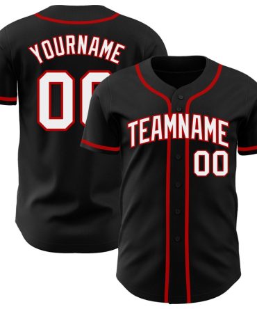 Custom Black White-Red Baseball Jersey, Gift For Baseball Fans