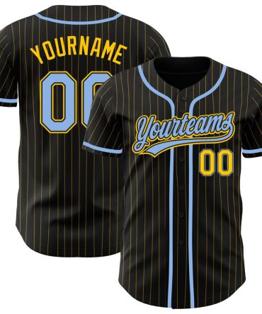 Custom Black Yellow Pinstripe Light Blue Baseball Jersey, Gift For Baseball Fans