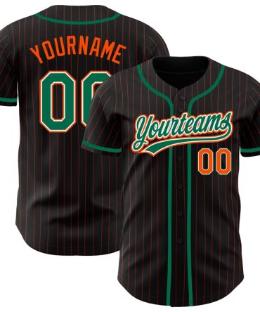 Custom Black Orange Pinstripe Kelly Green-White Baseball Jersey, Gift For Baseball Fans