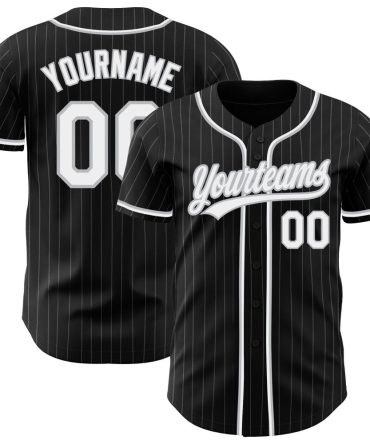 Custom Black Gray Pinstripe White Baseball Jersey, Gift For Baseball Fans