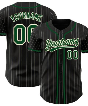 Custom Black Cream Pinstripe Green Baseball Jersey, Gift For Baseball Fans