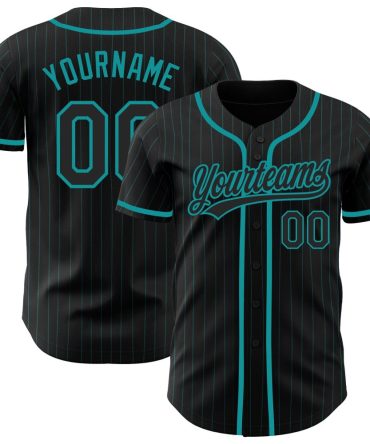 Custom Black Teal Pinstripe Black Baseball Jersey, Gift For Baseball Fans