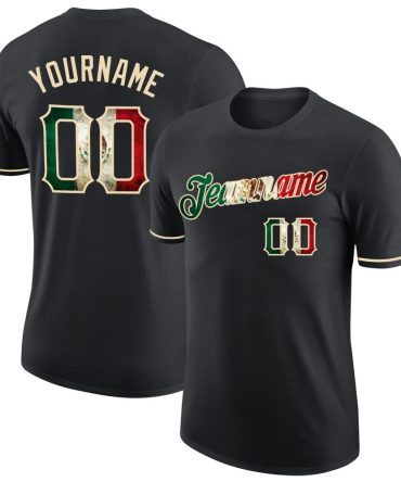 Custom Black Vintage Mexican Flag-City Cream Performance T-Shirt, For Football, Baseball, Hockey, Basketball, Softball & Rugby Fans