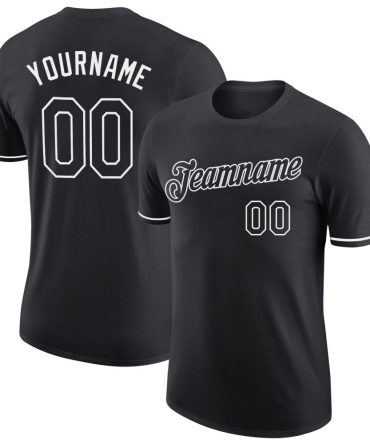 Custom Black White Performance T-Shirt, For Football, Baseball, Hockey, Basketball, Softball & Rugby Fans