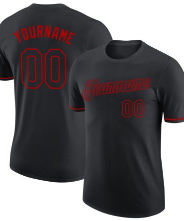 Custom Black Red Performance T-Shirt, For Football, Baseball, Hockey, Basketball, Softball & Rugby Fans