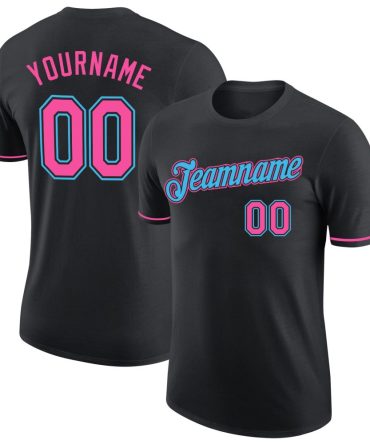 Custom Black Pink-Sky Blue Performance T-Shirt, For Football, Baseball, Hockey, Basketball, Softball & Rugby Fans