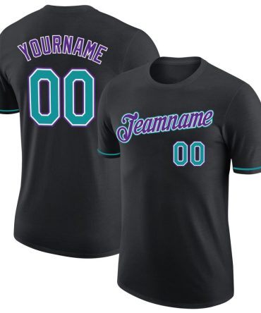 Custom Black Teal-Purple Performance T-Shirt, For Football, Baseball, Hockey, Basketball, Softball & Rugby Fans