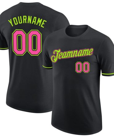 Custom Black Pink-Neon Green Performance T-Shirt, For Football, Baseball, Hockey, Basketball, Softball & Rugby Fans