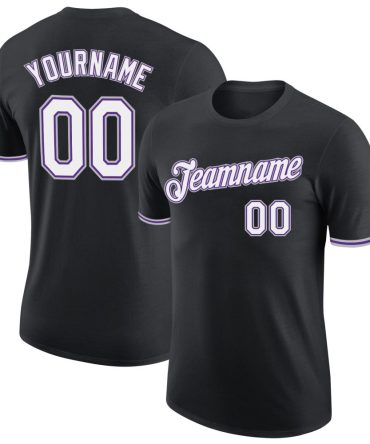 Custom Black White Purple-Gray Performance T-Shirt, For Football, Baseball, Hockey, Basketball, Softball & Rugby Fans