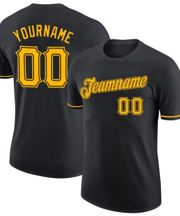 Custom Black Gold Performance T-Shirt, For Football, Baseball, Hockey, Basketball, Softball & Rugby Fans