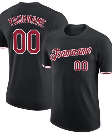 Custom Black Cardinal-White Performance T-Shirt, For Football, Baseball, Hockey, Basketball, Softball & Rugby Fans