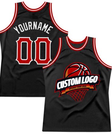 Custom Black Red-White Throwback Basketball Jersey, Gift For Basketball Fans