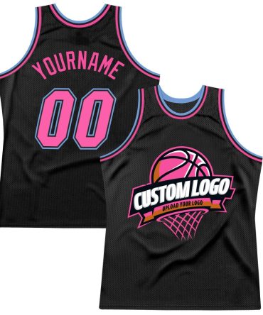 Custom Black Pink-Light Blue Throwback Basketball Jersey, Gift For Basketball Fans