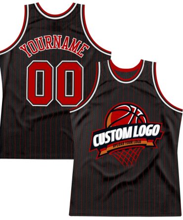 Custom Black Red Pinstripe White Basketball Jersey, Gift For Basketball Fans