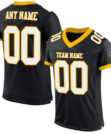 Custom Black White-Gold Football Jersey, Gift For Football Fans