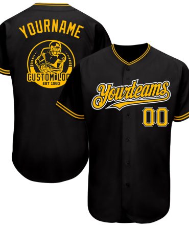 Custom Black Gold-Yellow Baseball Jersey, Gift For Baseball Fans