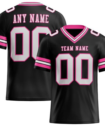 Custom Black White-Pink Authentic Football Jersey, Gift For Football Fans