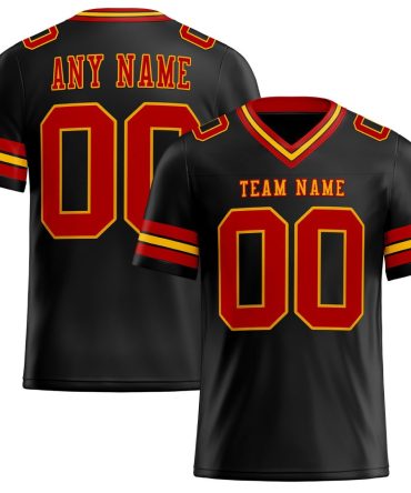 Custom Black Red-Gold Authentic Football Jersey, Gift For Football Fans