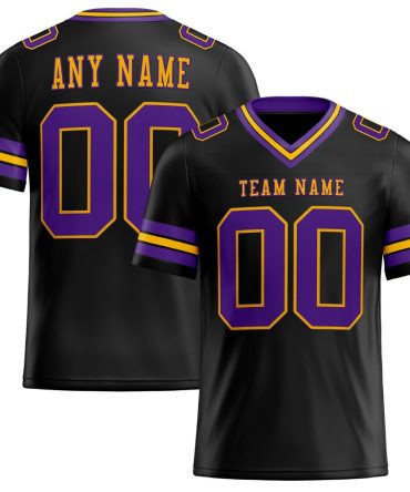 Custom Black Purple-Gold Authentic Football Jersey, Gift For Football Fans