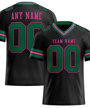 Custom Black Kelly Green-Pink Authentic Football Jersey, Gift For Football Fans