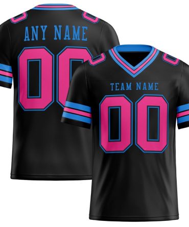 Custom Black Pink-Powder Blue Authentic Football Jersey, Gift For Football Fans