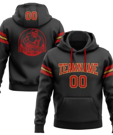 Custom Black Red-Old Gold Football Pullover Sweatshirt Hoodie, Gift For Football, Baseball, Hockey, Basketball, Softball & Rugby Fans