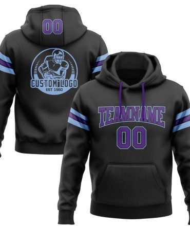 Custom Black Purple-Light Blue Football Pullover Sweatshirt Hoodie, Gift For Football, Baseball, Hockey, Basketball, Softball & Rugby Fans