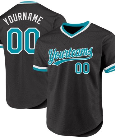 Custom Black Teal-White Throwback Baseball Jersey, Gift For Baseball Fans