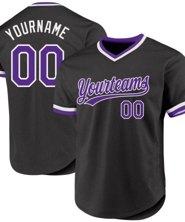 Custom Black Purple-White Throwback Baseball Jersey, Gift For Baseball Fans