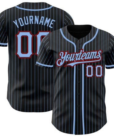 Custom Black Light Blue Pinstripe Red Baseball Jersey, Gift For Baseball Fans