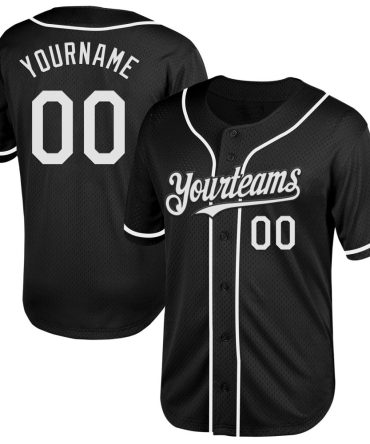 Custom Black White Mesh Throwback Baseball Jersey, Gift For Baseball Fans