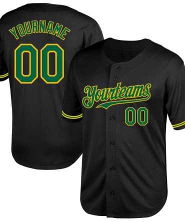 Custom Black Kelly Green-Yellow Mesh Throwback Baseball Jersey, Gift For Baseball Fans