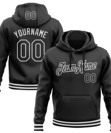 Custom Black White Sports Pullover Sweatshirt Hoodie, Gift For Football, Baseball, Hockey, Basketball, Softball & Rugby Fans