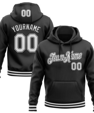 Custom Black White Sports Pullover Sweatshirt Hoodie, Gift For Football, Baseball, Hockey, Basketball, Softball & Rugby Fans