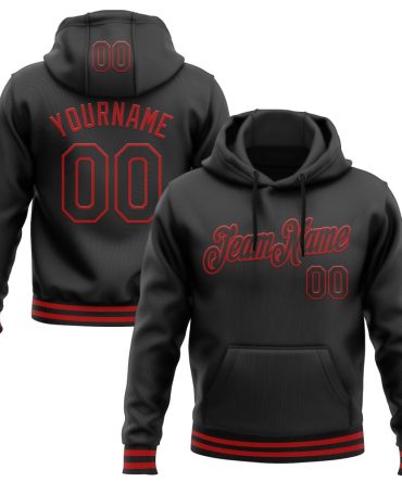 Custom Black Red Sports Pullover Sweatshirt Hoodie, Gift For Football, Baseball, Hockey, Basketball, Softball & Rugby Fans