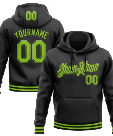 Custom Black Neon Green Sports Pullover Sweatshirt Hoodie, Gift For Football, Baseball, Hockey, Basketball, Softball & Rugby Fans