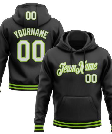 Custom Black White-Neon Green Sports Pullover Sweatshirt Hoodie, Gift For Football, Baseball, Hockey, Basketball, Softball & Rugby Fans