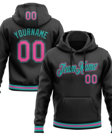 Custom Black Pink-Aqua Sports Pullover Sweatshirt Hoodie, Gift For Football, Baseball, Hockey, Basketball, Softball & Rugby Fans