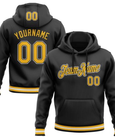Custom Black Gold-White Sports Pullover Sweatshirt Hoodie, Gift For Football, Baseball, Hockey, Basketball, Softball & Rugby Fans