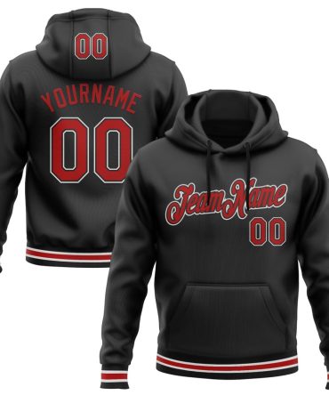 Custom Black Red-White Sports Pullover Sweatshirt Hoodie, Gift For Football, Baseball, Hockey, Basketball, Softball & Rugby Fans