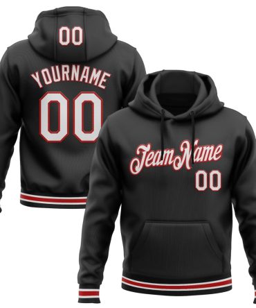 Custom Black White-Red Sports Pullover Sweatshirt Hoodie, Gift For Football, Baseball, Hockey, Basketball, Softball & Rugby Fans
