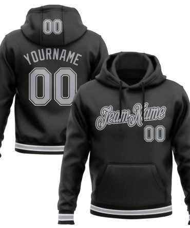 Custom Black Gray-White Sports Pullover Sweatshirt Hoodie, Gift For Football, Baseball, Hockey, Basketball, Softball & Rugby Fans