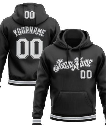Custom Black White-Gray Sports Pullover Sweatshirt Hoodie, Gift For Football, Baseball, Hockey, Basketball, Softball & Rugby Fans