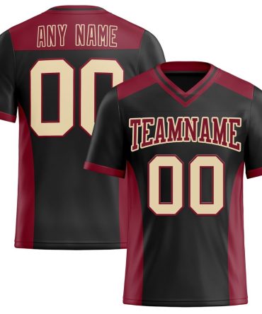 Custom Black Cream-Crimson Authentic Football Jersey, Gift For Football Fans