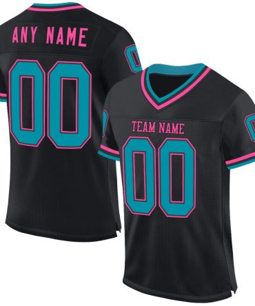 Custom Black Teal-Pink Throwback Football Jersey, Gift For Football Fans