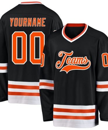 Custom Black Orange-White Hockey Jersey, Gift For Hockey Fans