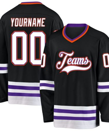 Custom Black Purple-Orange Hockey Jersey, Gift For Hockey Fans