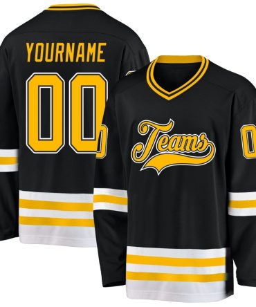 Custom Black Gold-White Hockey Jersey, Gift For Hockey Fans